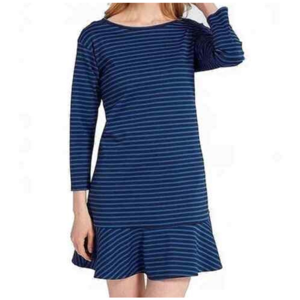 Draper James Graceland Blue Stripe Tulip Long Sleeve Ruffle Hem Knit Dress S